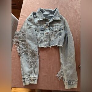 Denim Cropped Jacket Fringe Detail Small Barbie Western Halloween Costume